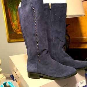 navy blue tall leather boots